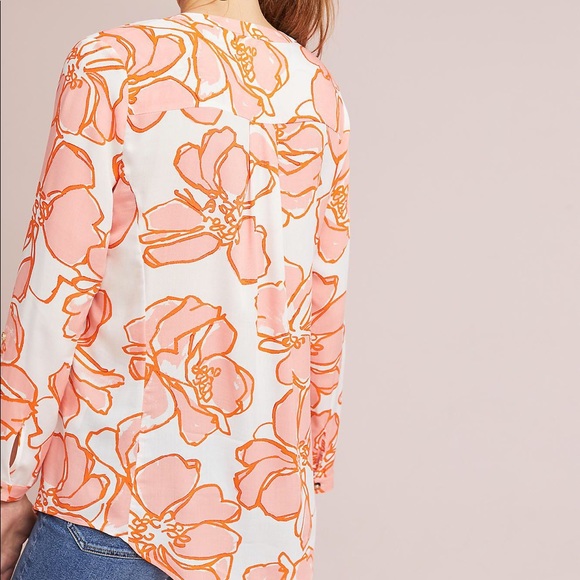 ❤️Anthropologie Maeve Orange Pintucked Floral Top - Picture 2 of 6